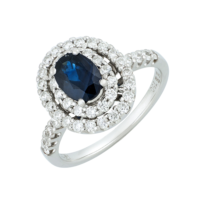 Кольцо из золота 750 пробы c сапфиром и бриллиантами