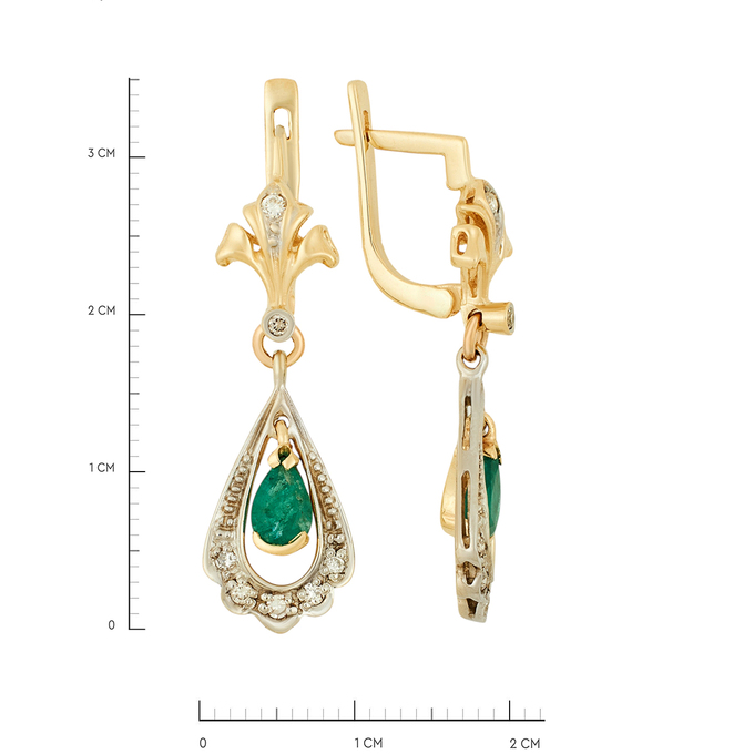 Серьги из золота 585 пробы c изумрудами и бриллиантами, Ц О007 2048 за 93600