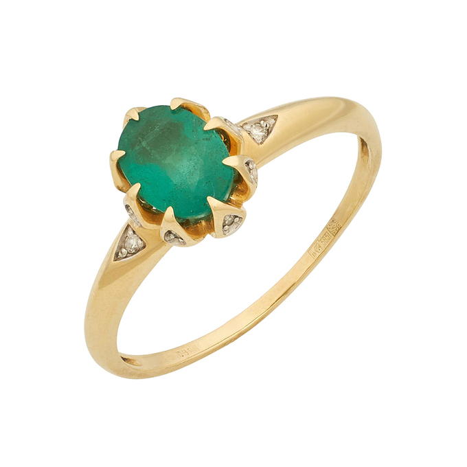 Кольцо из золота 585 пробы c изумрудом и бриллиантами