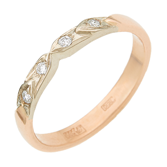 Кольцо из комбинированного золота 585 пробы c 4 бриллиантами, Л23149264 за 12250