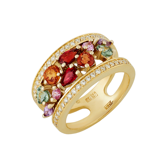 Кольцо из золота 750 пробы c цветными сапфирами и бриллиантами, Л 4107 5694 за 132400