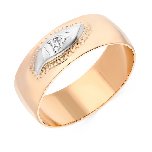 Кольцо обручальное из комбинированного золота 583 пробы c 1 упр. огр. бриллиантом
