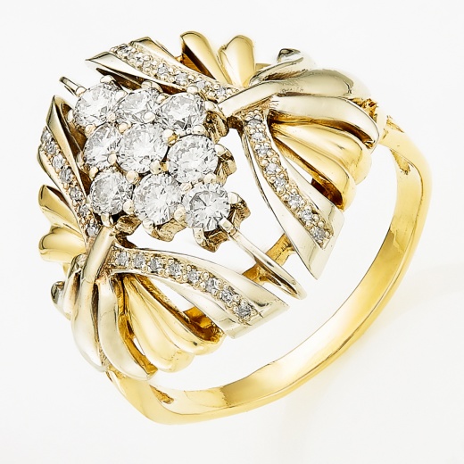 Кольцо из комбинированного золота 585 пробы c 41 бриллиантами Л11140509 фото 1