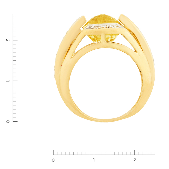 Кольцо из комбинированного золота 750 пробы c 22 бриллиантами и 1 празиолитом, Л 4305 7139 за 97000