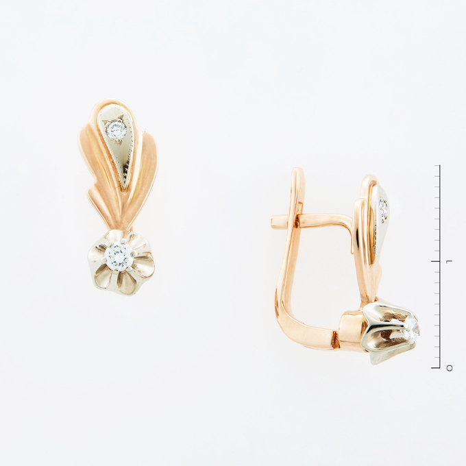 Серьги из золота 585 пробы c 4 бриллиантами