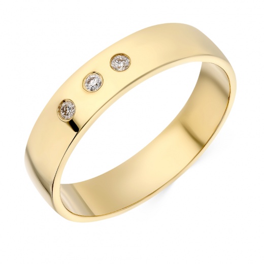 Кольцо обручальное из желтого золота 585 пробы c 3 бриллиантами 036014 фото 1