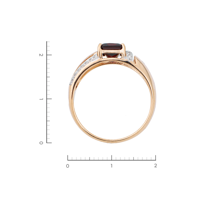 Кольцо из красного золота 585 пробы c 1 гранатом и 20 фианитами, Л 0616 0946 за 28350
