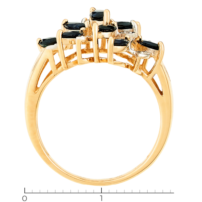 Кольцо из красного золота 585 пробы c 11 сапфирами и 8 бриллиантами