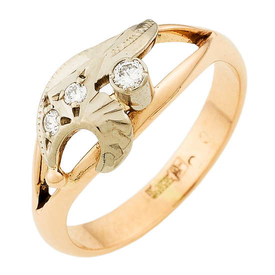Кольцо из комбинированного золота 585 пробы c 3 бриллиантами, Л18111078 за 14950