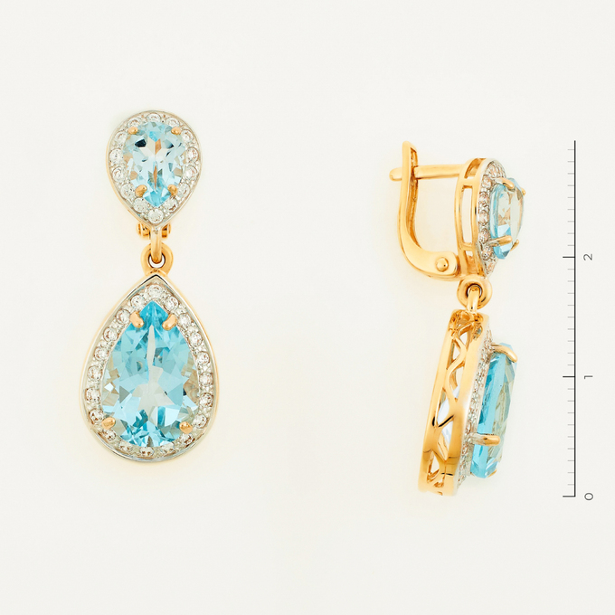 Серьги из золота 585 пробы c фианитами и 4 топазами