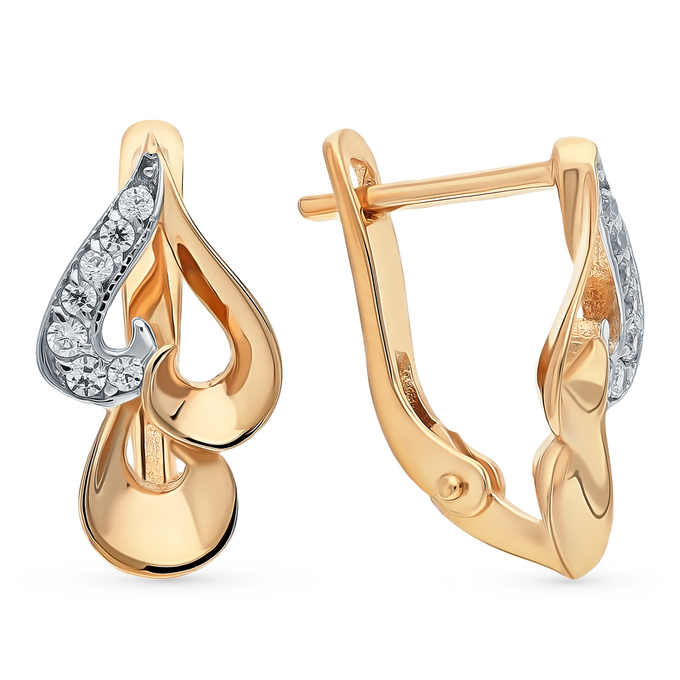 Серьги из красного золота 585 пробы c фианитами