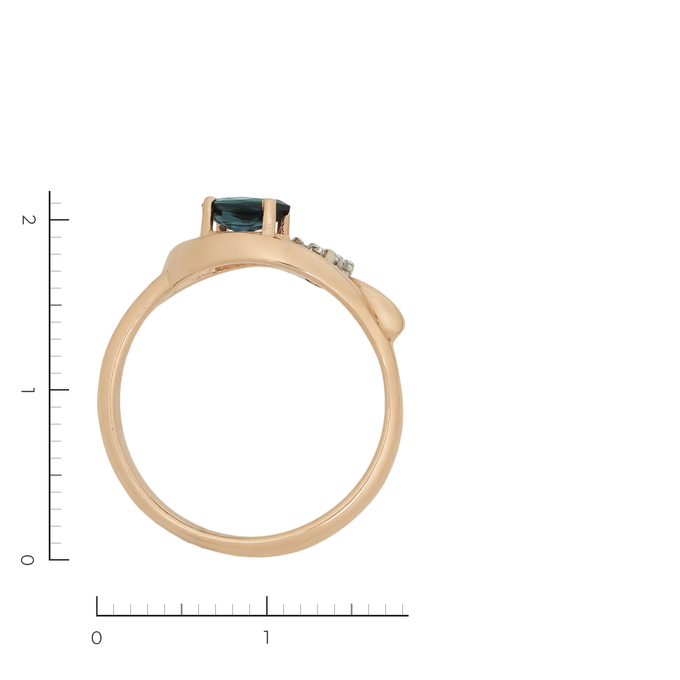 Кольцо из красного золота 585 пробы c 1 сапфиром и 3 бриллиантами