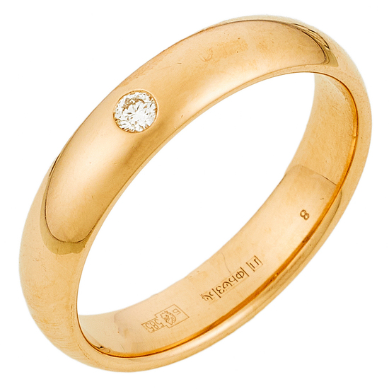 Кольцо обручальное из красного золота 585 пробы c 1 бриллиантом