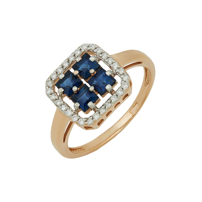 Кольцо из золота 585 пробы c сапфирами и бриллиантами