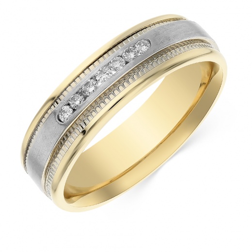 Кольцо обручальное из комбинированного золота 585 пробы c 7 бриллиантами