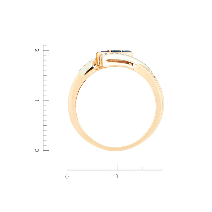 Кольцо из красного золота 585 пробы c 18 бриллиантами и 3 сапфирами