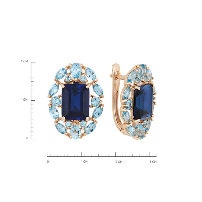 Серьги из золота 585 пробы c топазами и синт. сапфирами, Л 3505 8807 за 43120