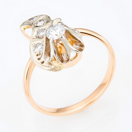 Кольцо из комбинированного золота 583 пробы c 5 бриллиантами Л33081103 фото 1