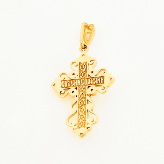 Крестик из комбинированного золота 585 пробы c 5 бриллиантами