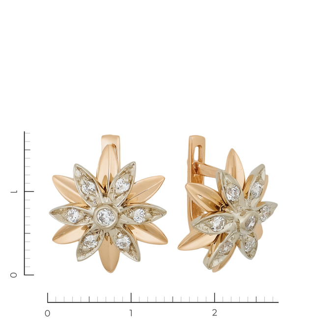 Серьги золото, 585, 2 к.,5,94 гр. (чистый вес 5,84 гр.); 14 Фианит