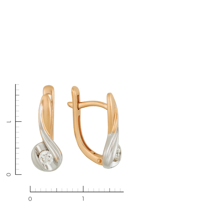 Серьги из комбинированного золота 585 пробы c 2 бриллиантами, Л 5207 3126 за 31430