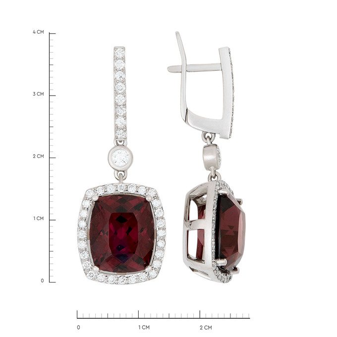 Серьги из золота 750 пробы c родолитами и бриллиантами, Ц О007 3058 за 330000