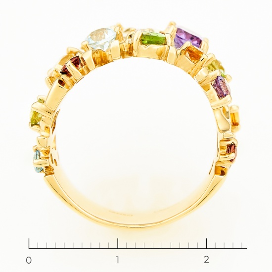 Кольцо из желтого золота 585 пробы c 2 бриллиантами и 2 аметистами и 3 цитринами и 3 топазами и 3 хризолитами и 3 гранатами, Л28081363 за 71100