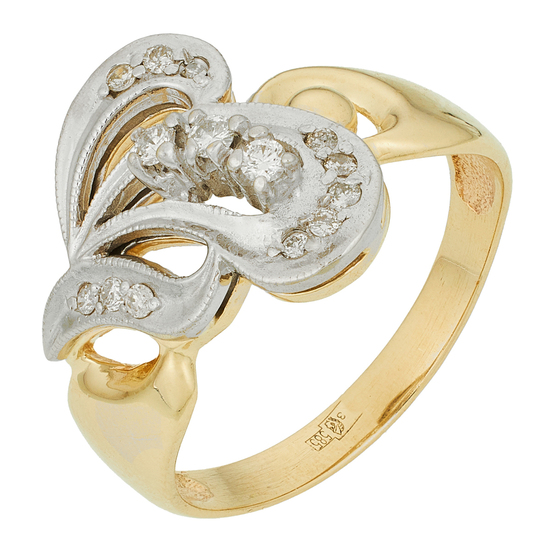 Кольцо из комбинированного золота 585 пробы c 14 бриллиантами, Л62014382 за 36050