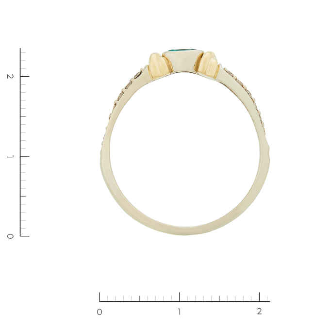 Кольцо из комбинированного золота 585 пробы c 12 бриллиантами и 1 изумрудом, Л 1614 8549 за 30540