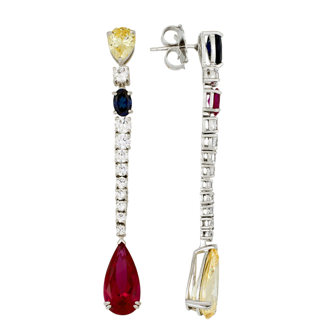 Серьги из серебра 925 пробы с корундами и синтетическими камнями