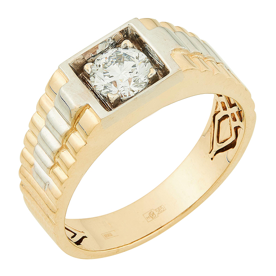 Кольцо из комбинированного золота 585 пробы c 1 бриллиантом, Л28091025 за 105000