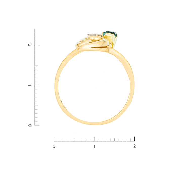 Кольцо из комбинированного золота 750 пробы c 1 бриллиантом и 1 изумрудом, Л 6300 2438 за 44100