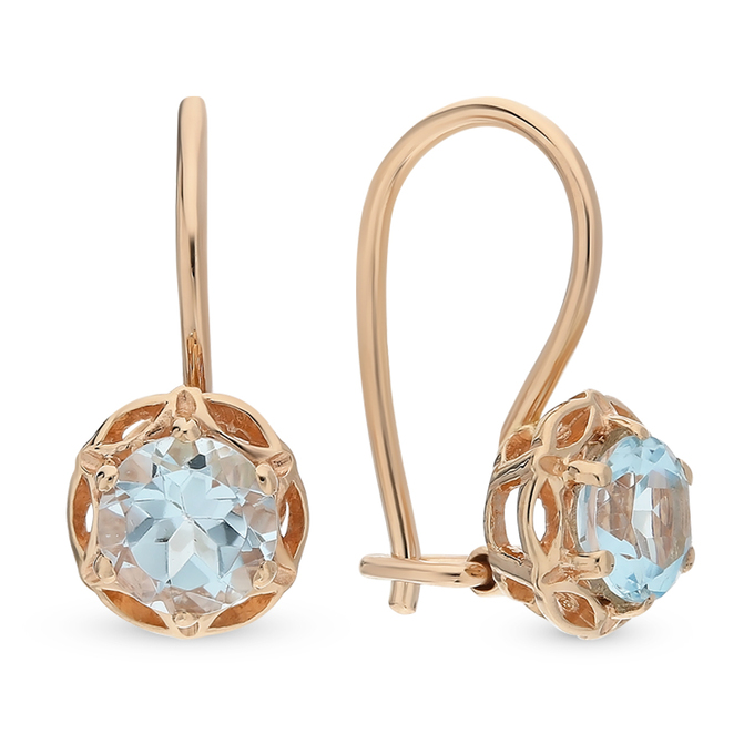 Серьги из красного золота 585 пробы c 2 топазами
