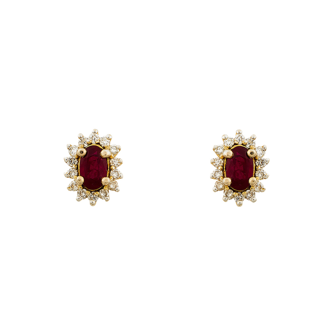 Серьги-пусеты золото, 750, 2 к.,1,94 гр. (чистый вес 1,94 гр.) бирка ЗУ; 2 Рубин ОВ 4/3 вес 0,58 ct, 28 Бриллиант Кр57 6/6 вес 0,168 ct