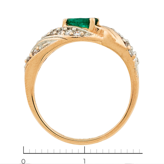 Кольцо из комбинированного золота 585 пробы c 1 изумрудом и фианитами, Л54051124 за 20650