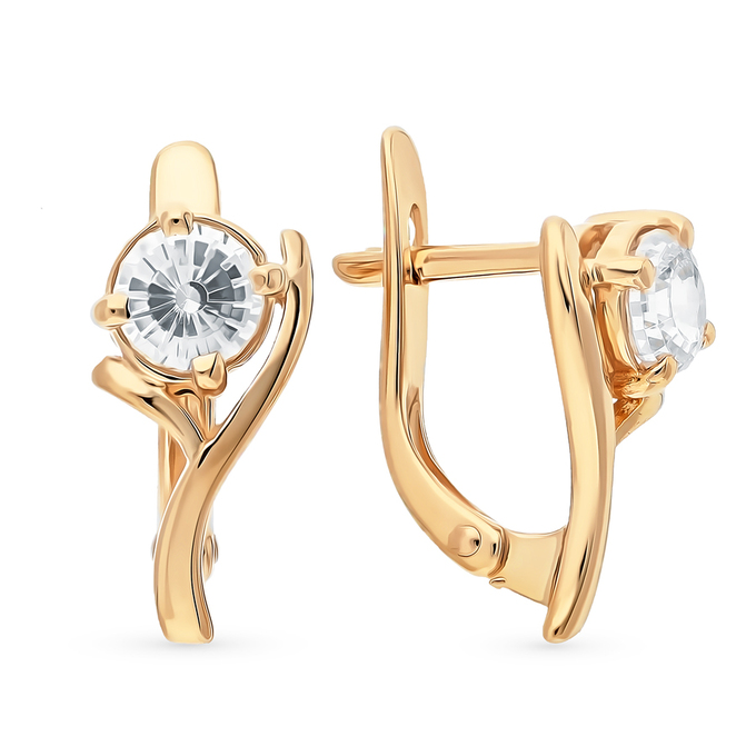 Серьги из красного золота 585 пробы c фианитами