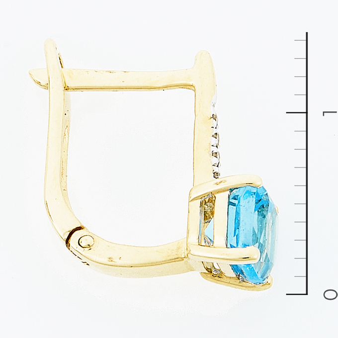 Серьги золото, 585, 3 к.,1,96 гр. (чистый вес 1,96 гр.) со следами износа; 8 Бриллиант Кр17 3/3 вес 0,024 ct, 2 Топаз