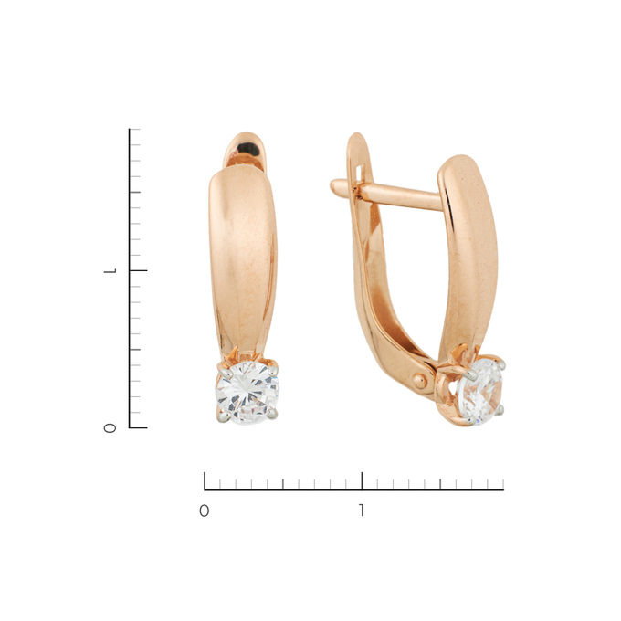 Серьги из красного золота 585 пробы c 2 фианитами