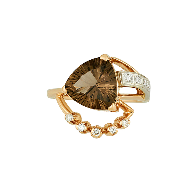 Кольцо из золота 585 пробы c раухтопазом и бриллиантами