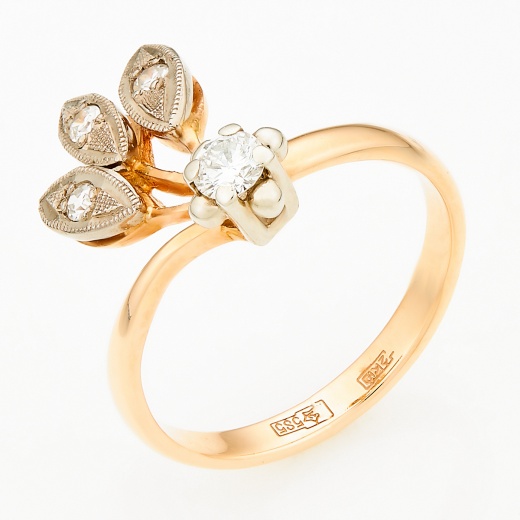 Кольцо из комбинированного золота 585 пробы c 4 бриллиантами Л36048079 фото 1
