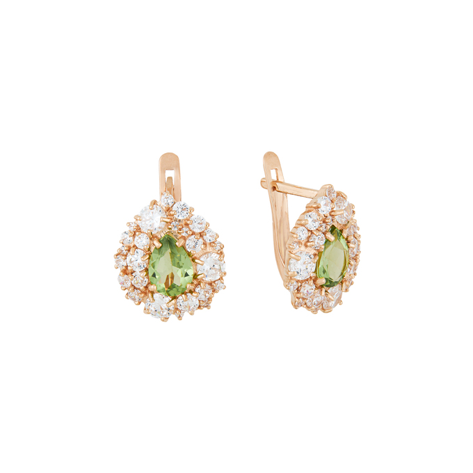 Серьги из золота 585 пробы c 2 хризолитами и 50 фианитами, Л 4807 3127 за 37760