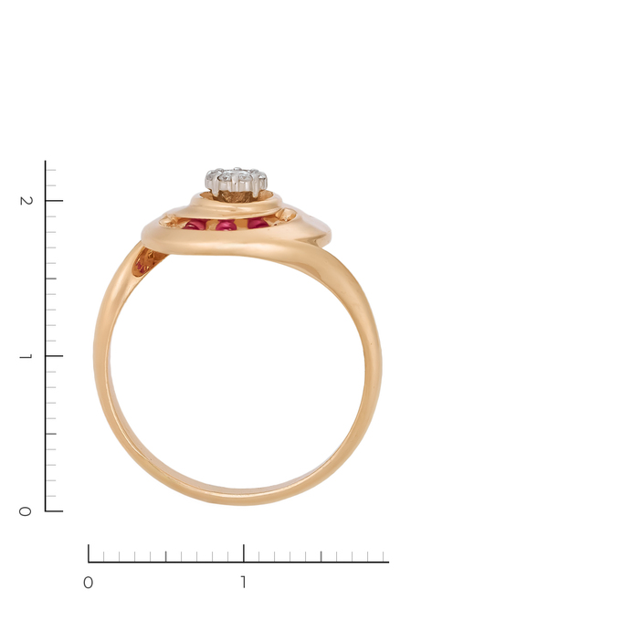Кольцо из красного золота 585 пробы c 9 бриллиантами и 6 рубинами