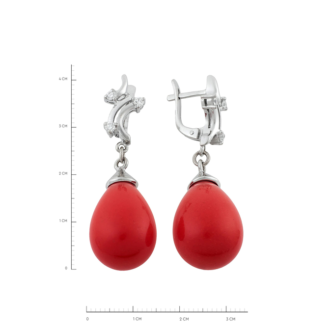 Серьги из золота 585 пробы c бриллиантами и кораллами, Ц О007 2413 за 84900
