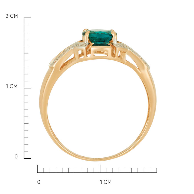 Кольцо из золота 585 пробы c бриллиантами и синтетическим изумрудом
