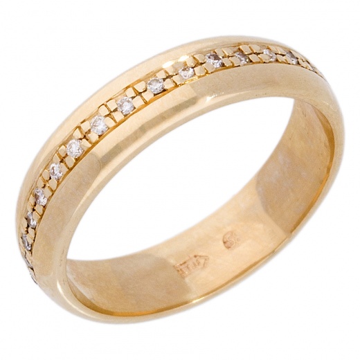 Кольцо обручальное из желтого золота 585 пробы c 32 бриллиантами