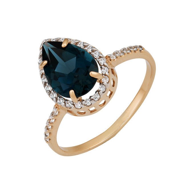 Кольцо из золота 585 пробы c топазом Лондон и фианитами, Л 6002 5937 за 22800