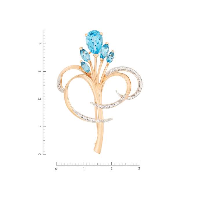 Брошь из золота 585 пробы c 45 фианитами и 5 топазами, Л 6302 2148 за 37020