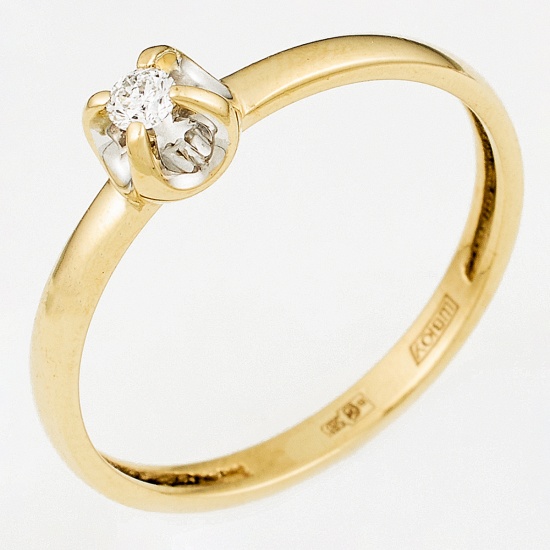 Кольцо из желтого золота 585 пробы c 1 бриллиантом, Л66017031 за 10 800 ₽