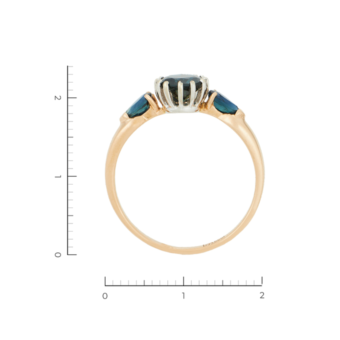 Кольцо из комбинированного золота 585 пробы c 3 сапфирами, Л 2809 6721 за 30030