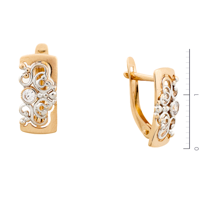 Серьги из комбинированного золота 585 пробы c фианитами